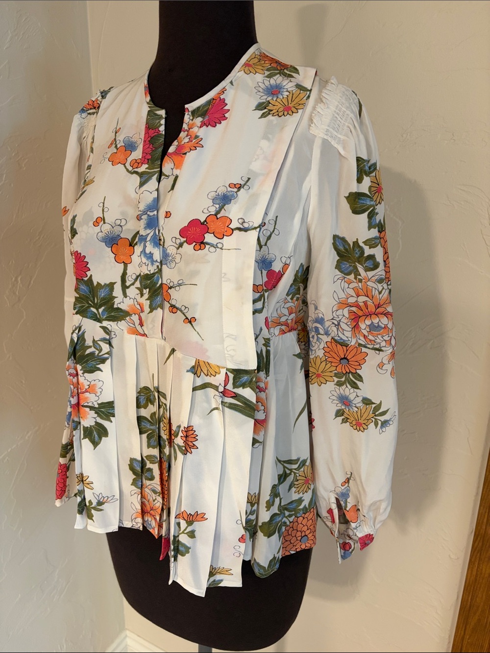 Isabel Marant silk White Floral Pleated Button Blouse